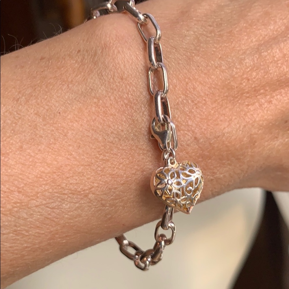 Sterling link chain charm bracelet w/heart LOVELY!